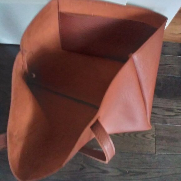 Tan Tote Bag, inside pocket, 2 handles, messenger bag tan purse laptop case 17" - Picture 6 of 8